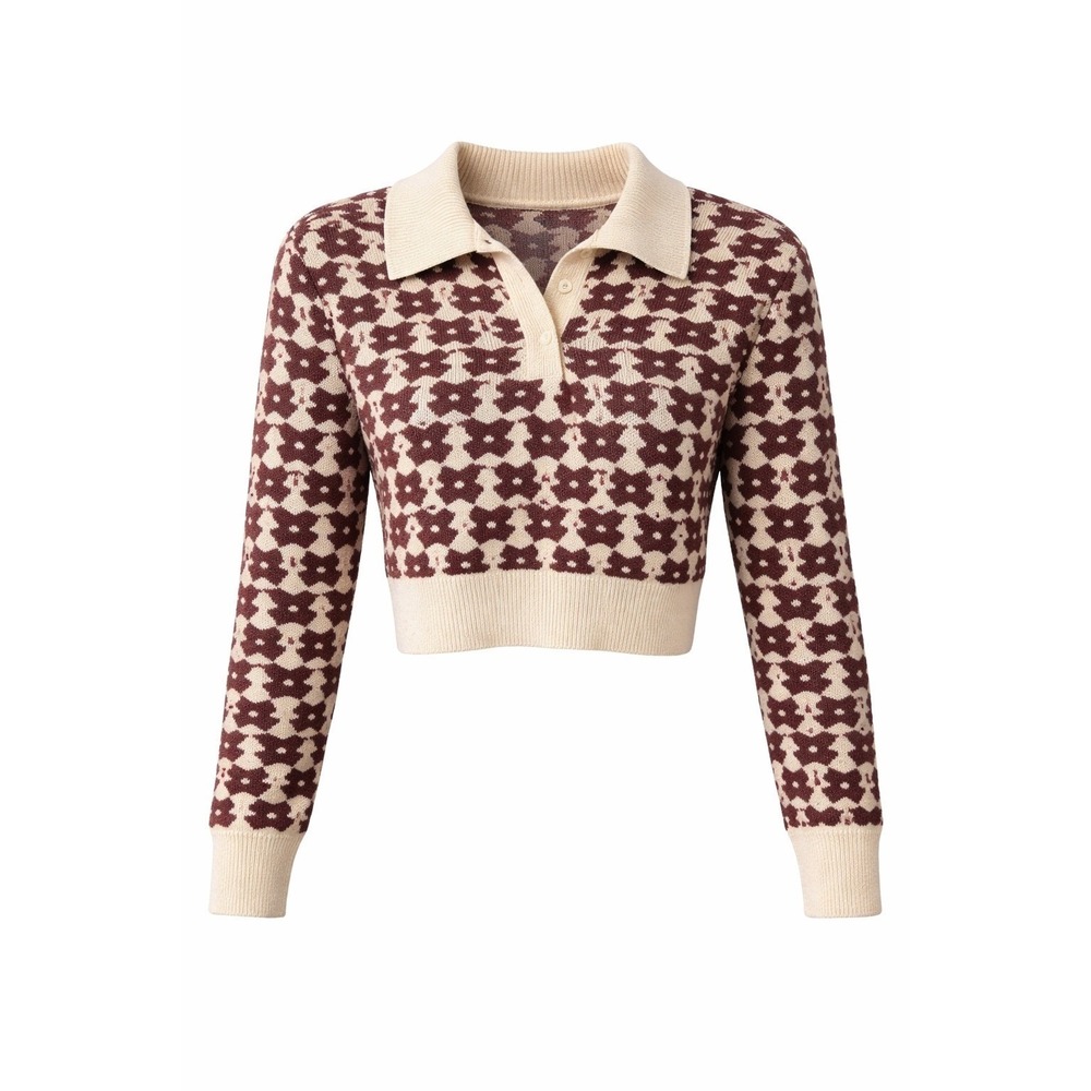 Cider Cream and Burgundy Cropped Polo Sweater